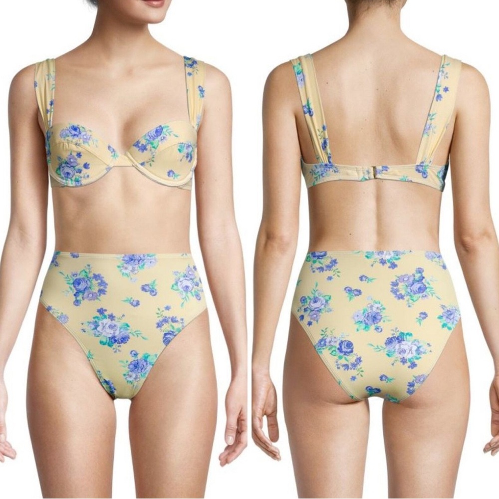 WeWoreWhat Floral Wide Strap Underwire & High Rise Bikini Set Yellow Sz XL NWT